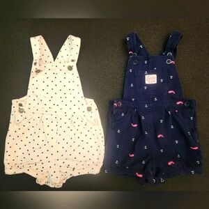 Carter's Set of Two 🤍⚓️🐳🩷 Baby Girl Shorts Overalls EUC 24 Months